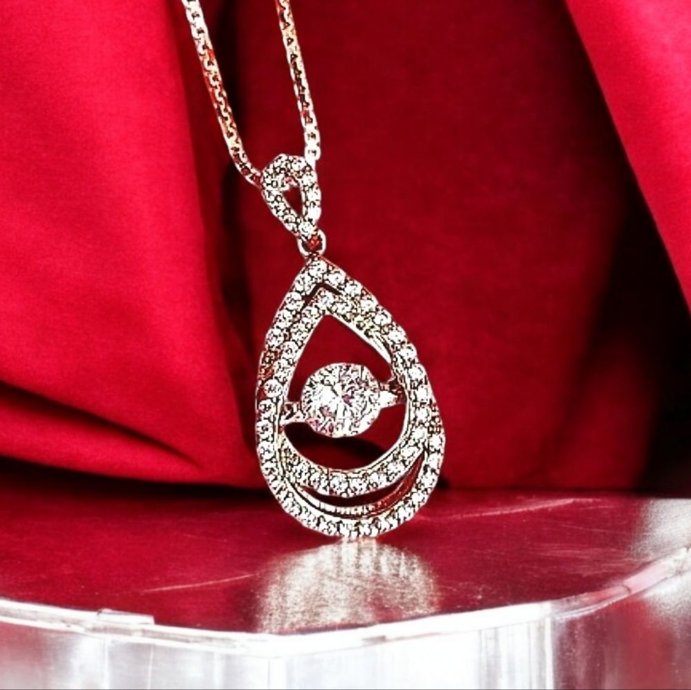 Dancing 925SS | CZ Diamond Teardrop Pendant on 925 Sterling Silver Chain | NWT - Picture 1 of 7